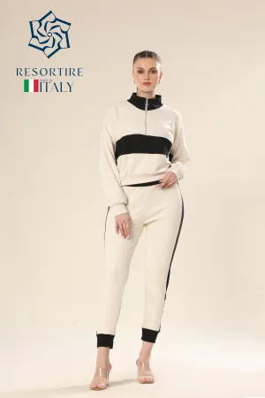 Dynamic Stripes In Black & Beige Track Suit