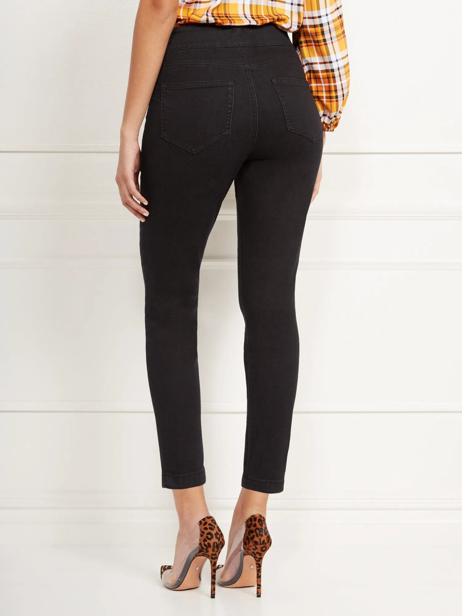 High Rise Pull On Skinny Jeans