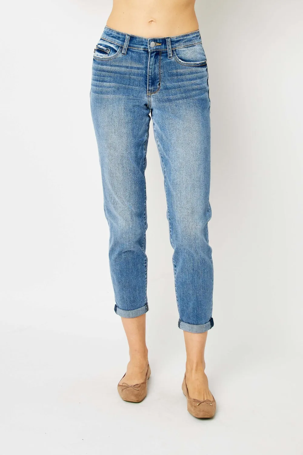 Judy Blue Cuffed Hem Mid Rise Lighter Wash Skinny Jeans