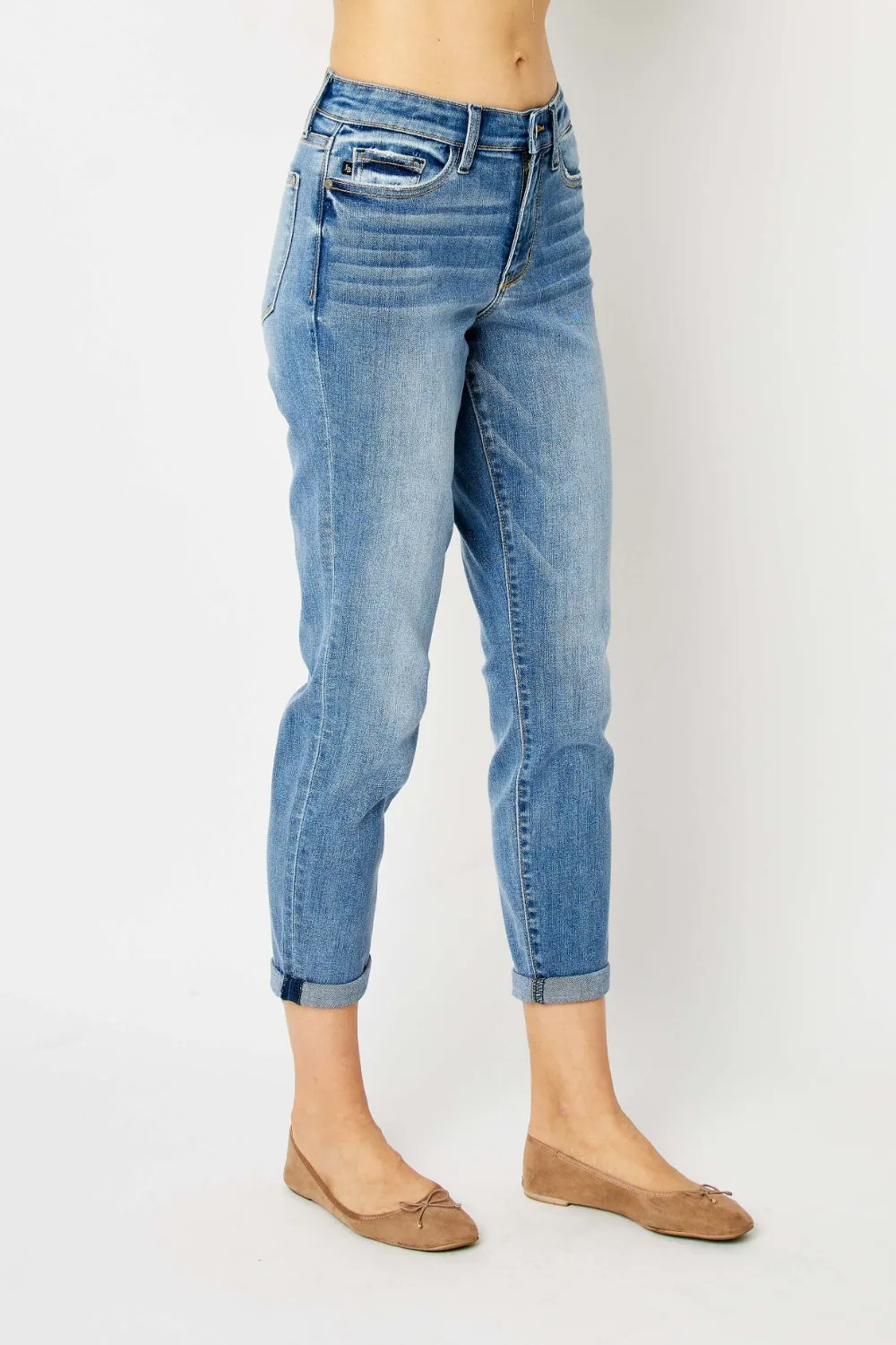 Judy Blue Cuffed Hem Mid Rise Lighter Wash Skinny Jeans