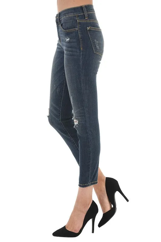 Kara Dark Wash Distressed Cropped Jeans