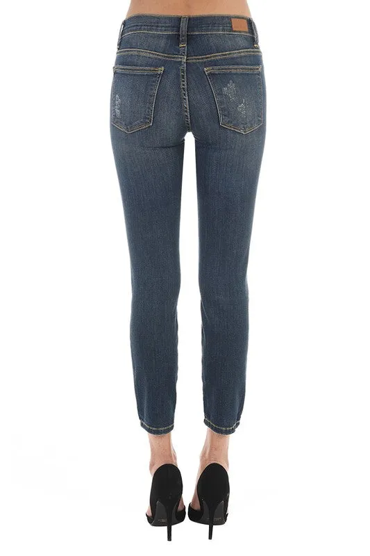Kara Dark Wash Distressed Cropped Jeans