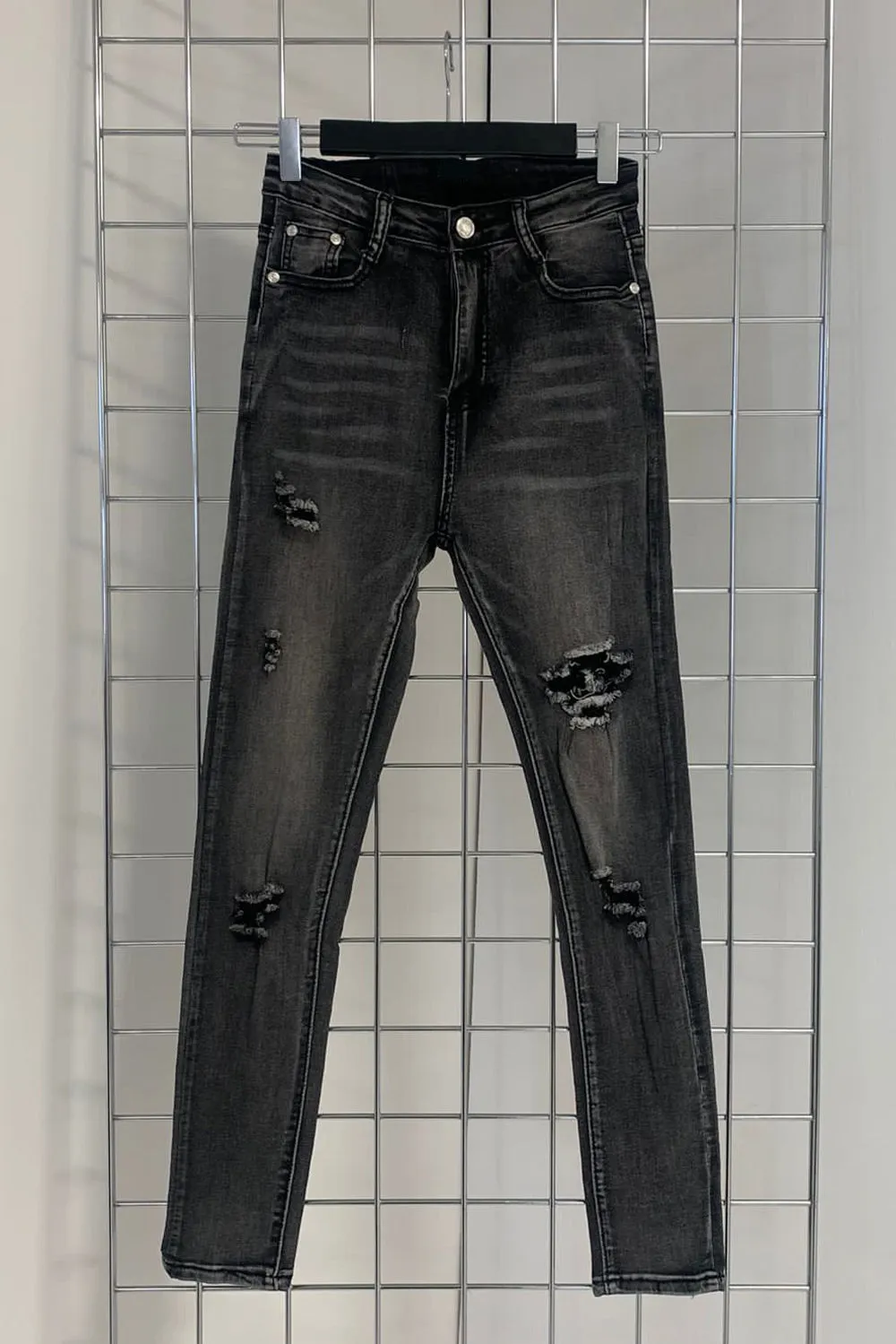 Leena Grey Distressed Ripped Skinny Denim Jeans