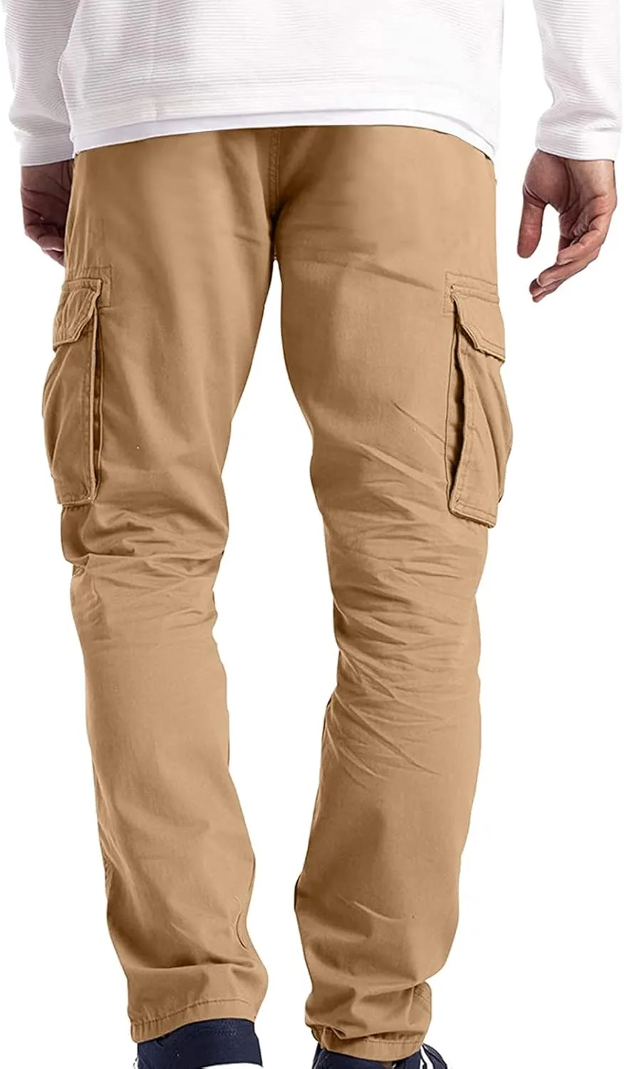 Mens Casual Cargo Pants Pleated Elastic Waist Drawstring Stretch Relaxed Fit Work Pants with Multi-Pocket