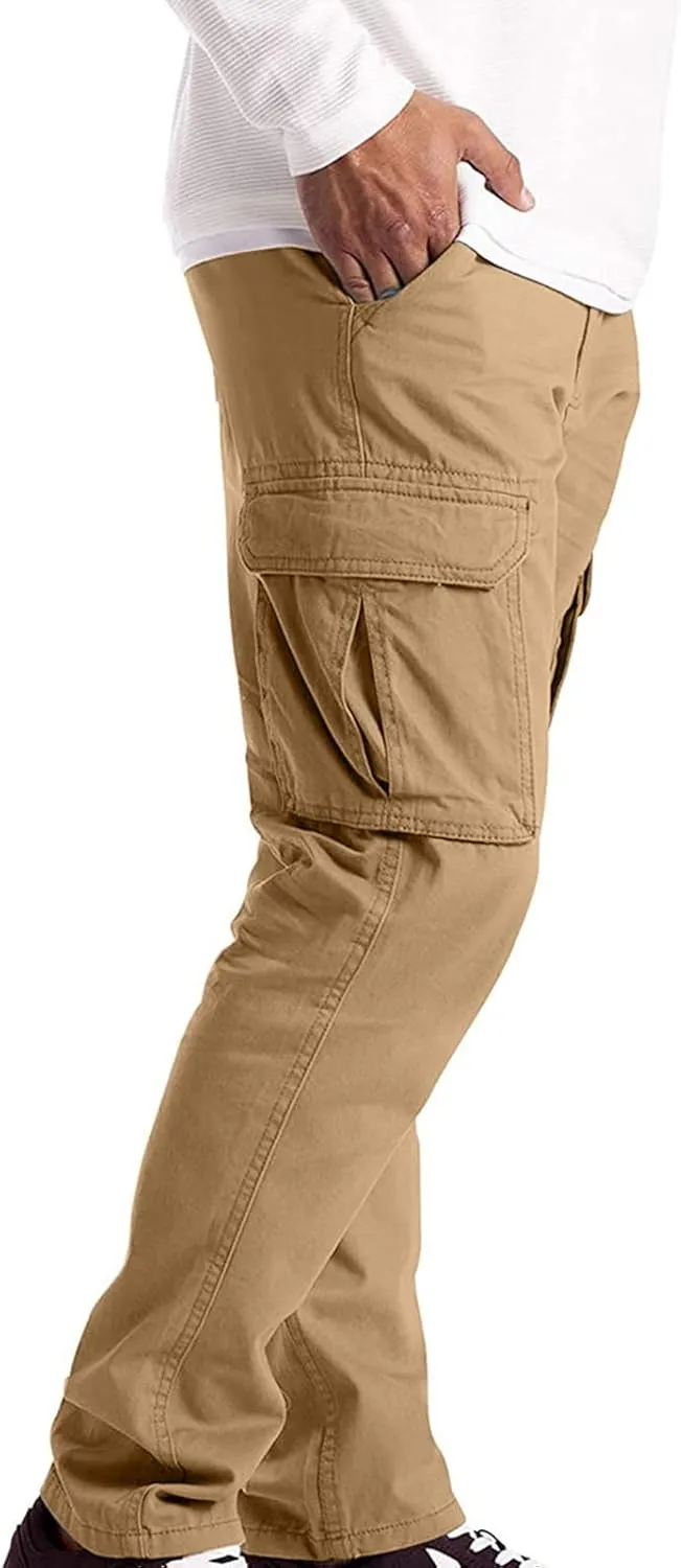 Mens Casual Cargo Pants Pleated Elastic Waist Drawstring Stretch Relaxed Fit Work Pants with Multi-Pocket