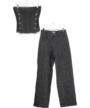 Mistress Rocks 2-piece Distressed Black Boucle Denim Strapless Top And Jeans Set UK S
