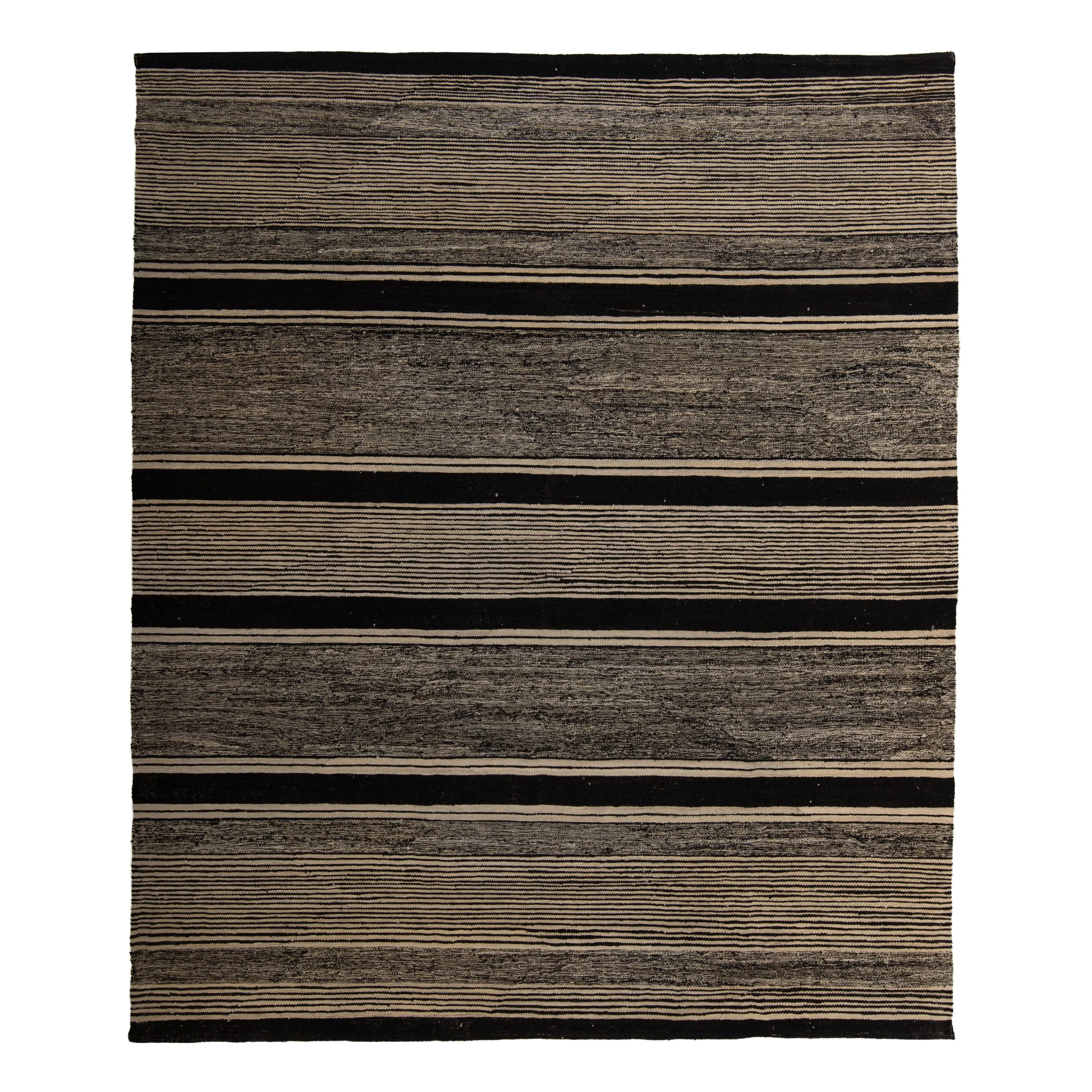 Natural & Black Modern Wool Kilim - 8'11" x 9'10"