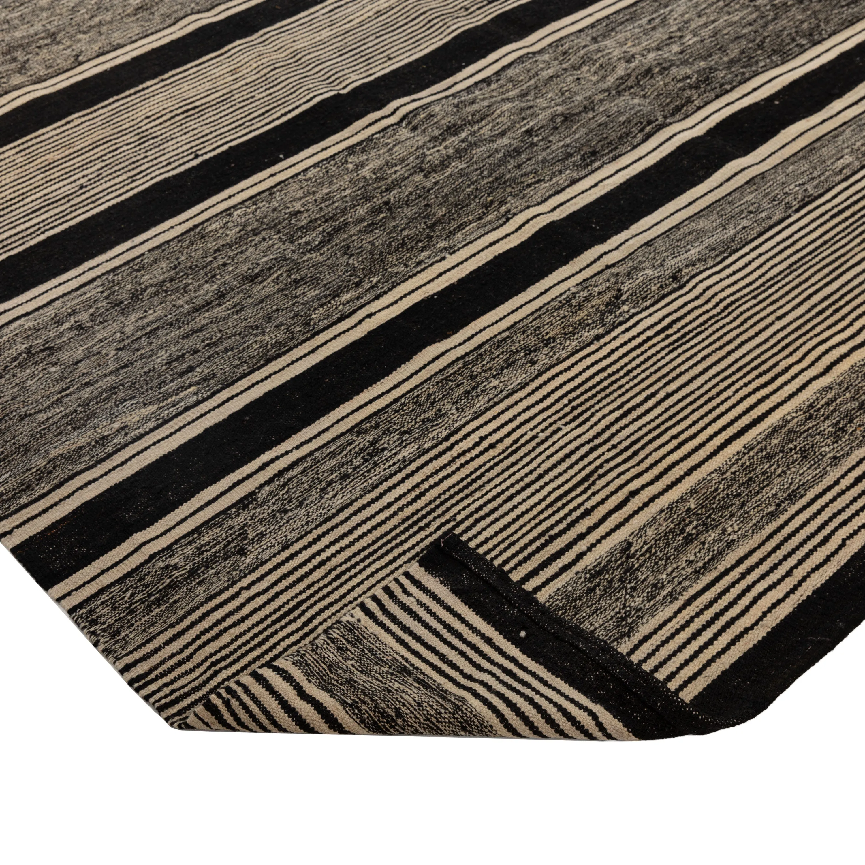Natural & Black Modern Wool Kilim - 8'11" x 9'10"