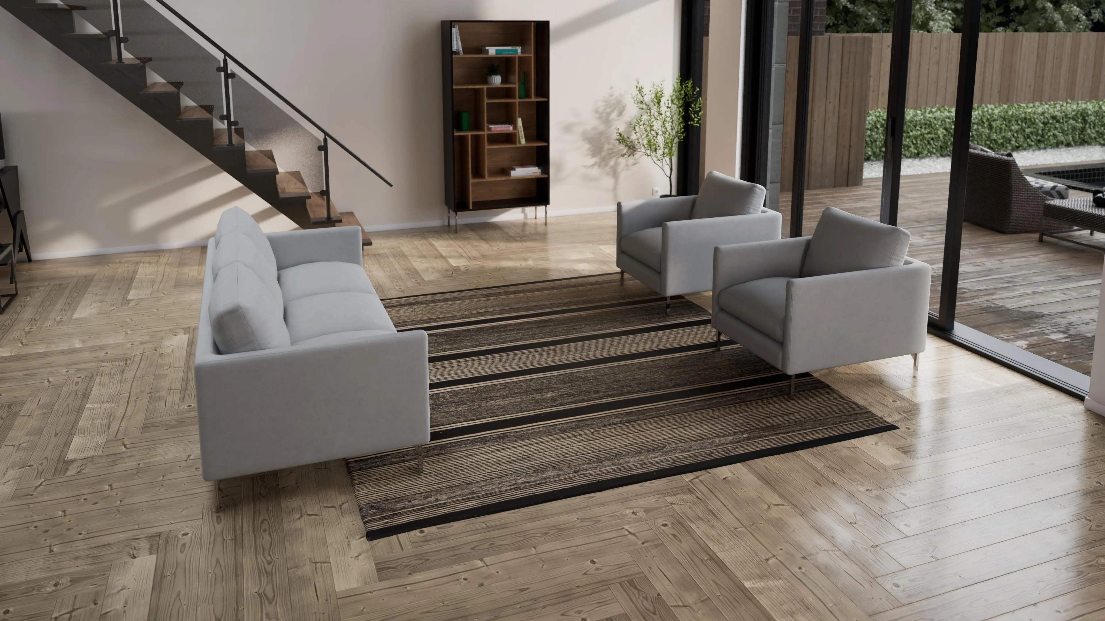 Natural & Black Modern Wool Kilim - 8'11" x 9'10"
