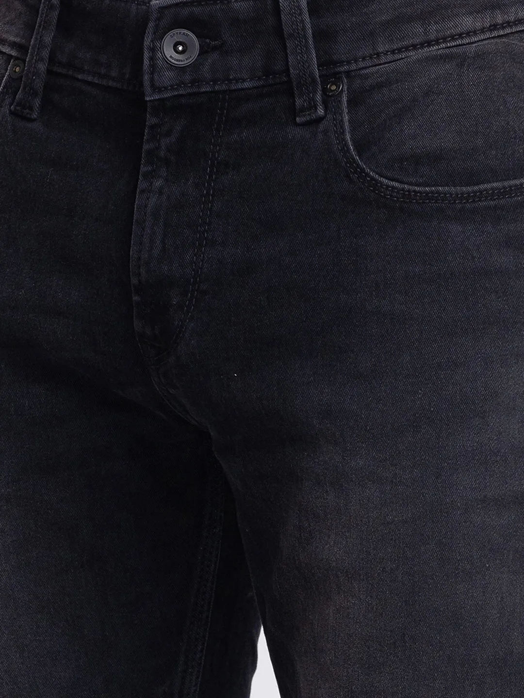 Spykar Charcoal Black Cotton Slim Fit Tapered Length Jeans For Men (Kano)