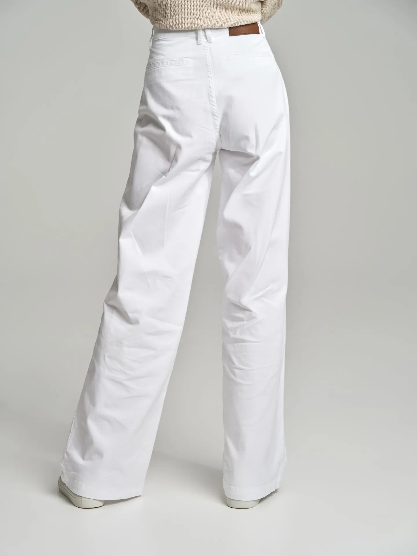 Wide leg white denim trousers