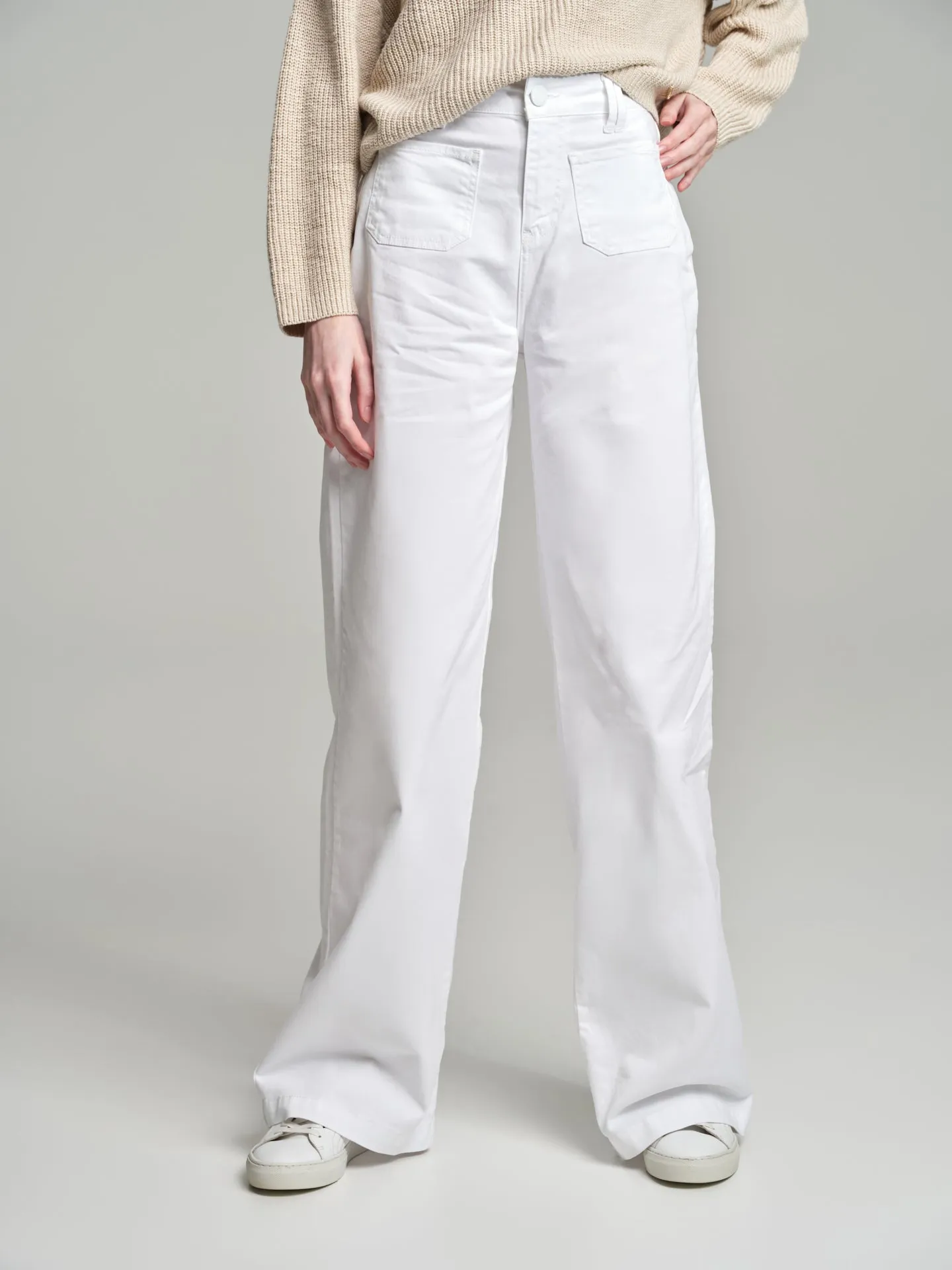 Wide leg white denim trousers